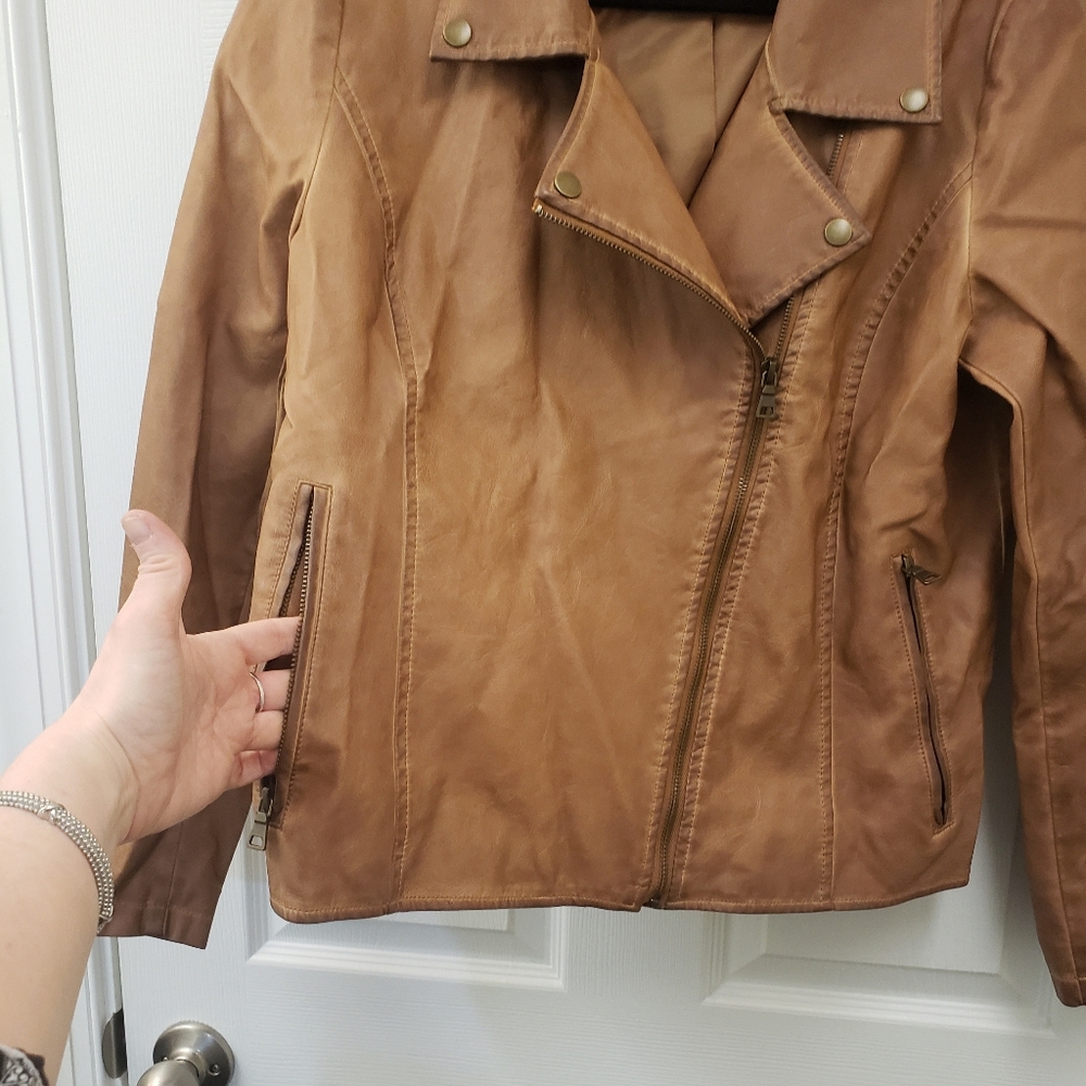 Bagatelle, Brown faux leather jacket, collar, zipper front, SZ XL - Picture 5 of 16